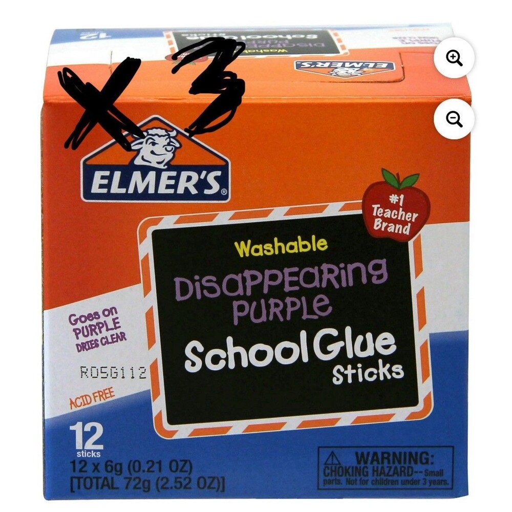 3x Elmer's Disappearing Purple Washable School Glue Sticks,12 Count
